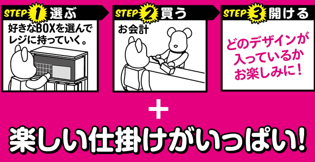 STEP1 選ぶ　 STEP2 買う　　STEP3 開ける　+ 楽しい仕掛けがいっぱい